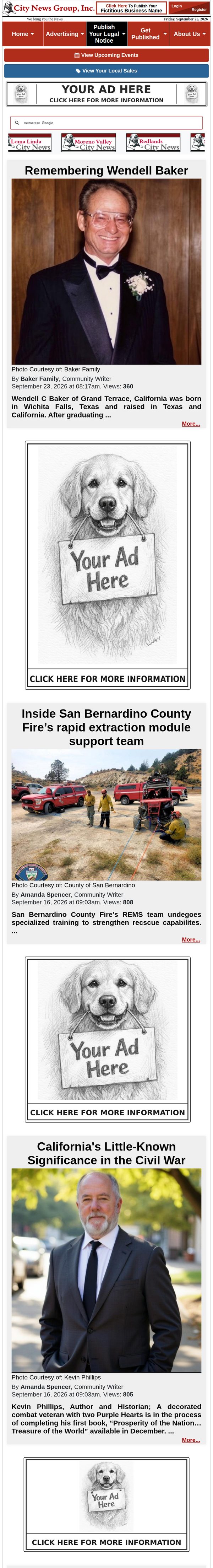 City News Group homepage on a phone showing where online ads appear