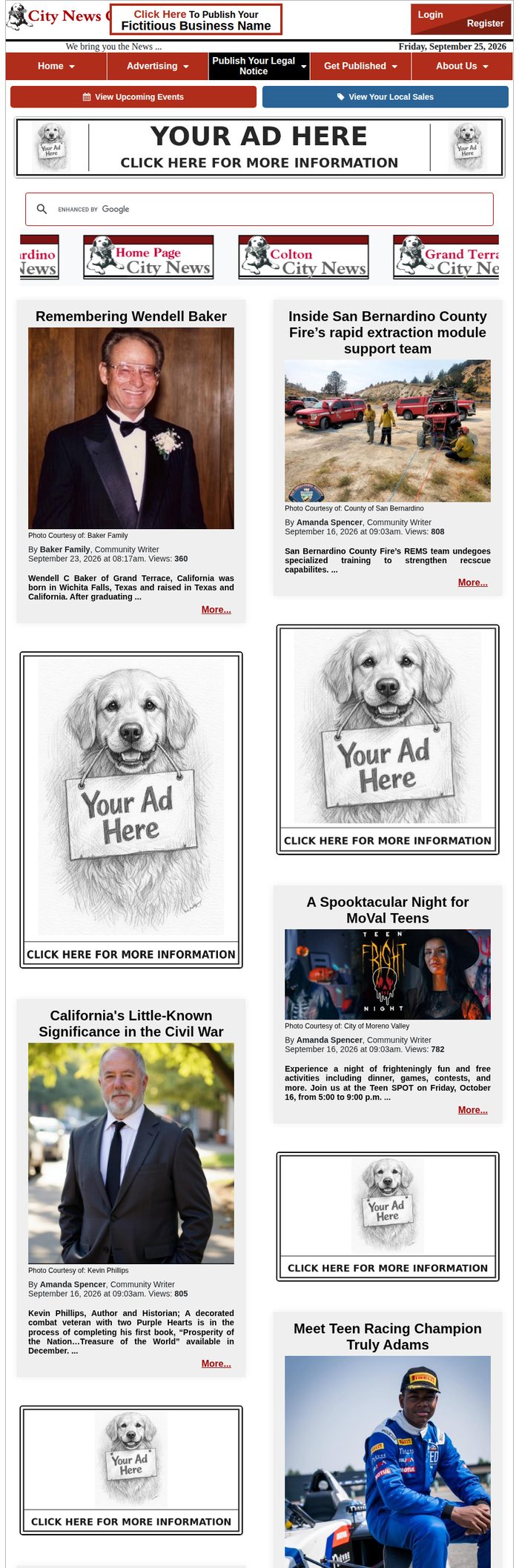 City News Group homepage on a tablet showing where online ads appear